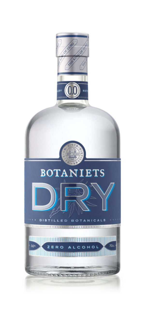 Bottle of Botaniets Dry Zero Alcohol on a white background