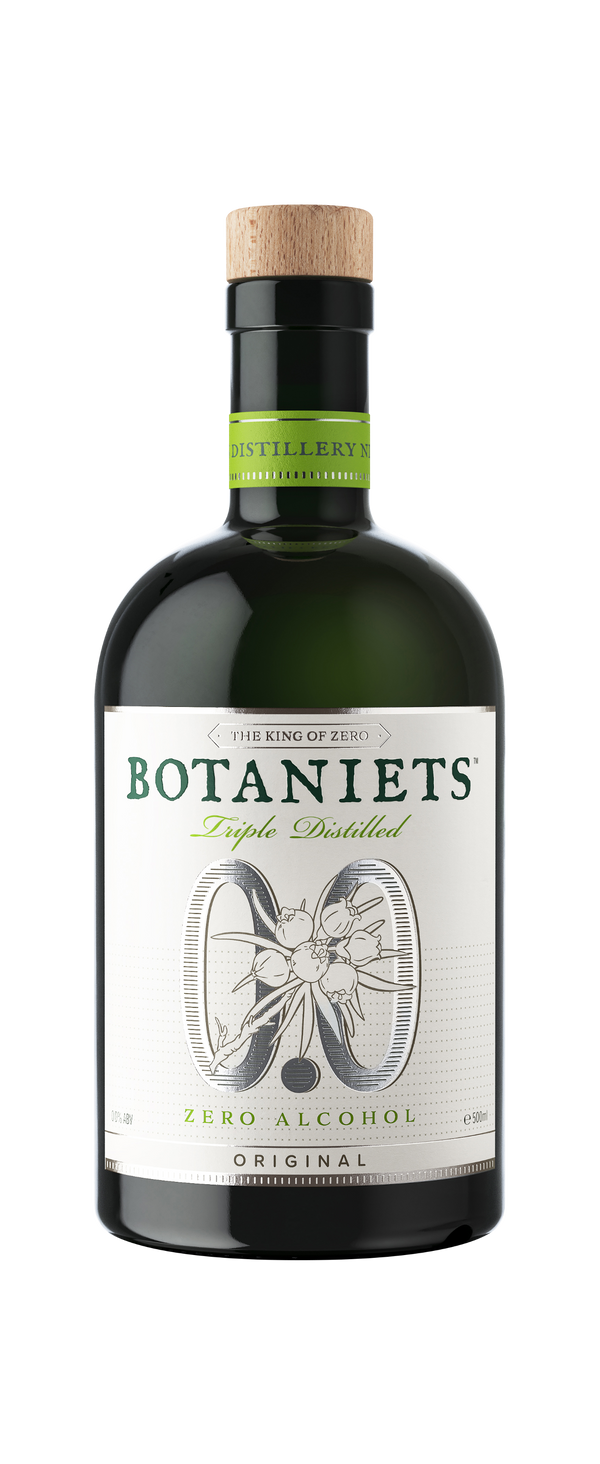 Bottle of Botaniets gin on a white background