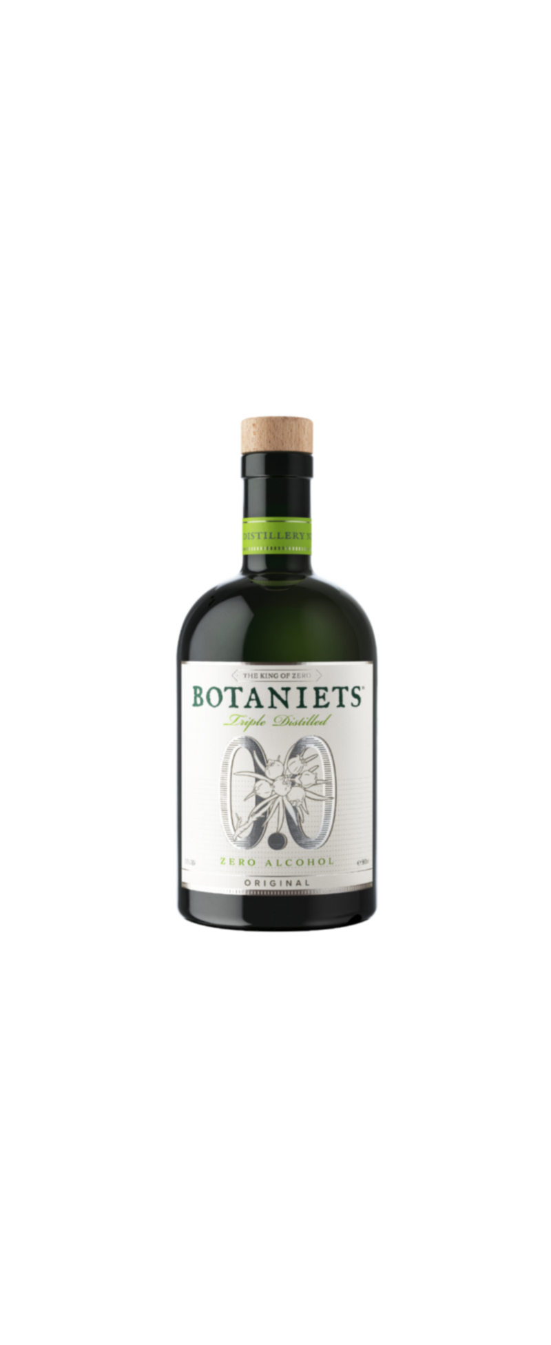 Bottle of Botaniets gin on a white background
